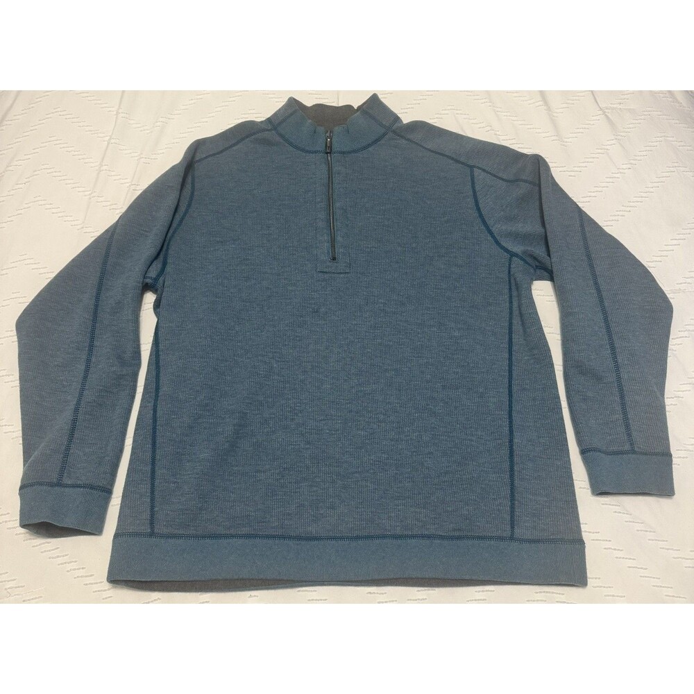 Tommy Bahama Men’s Reversible 1/4 Zip Pullover Sweater Gray/Blue Size Large